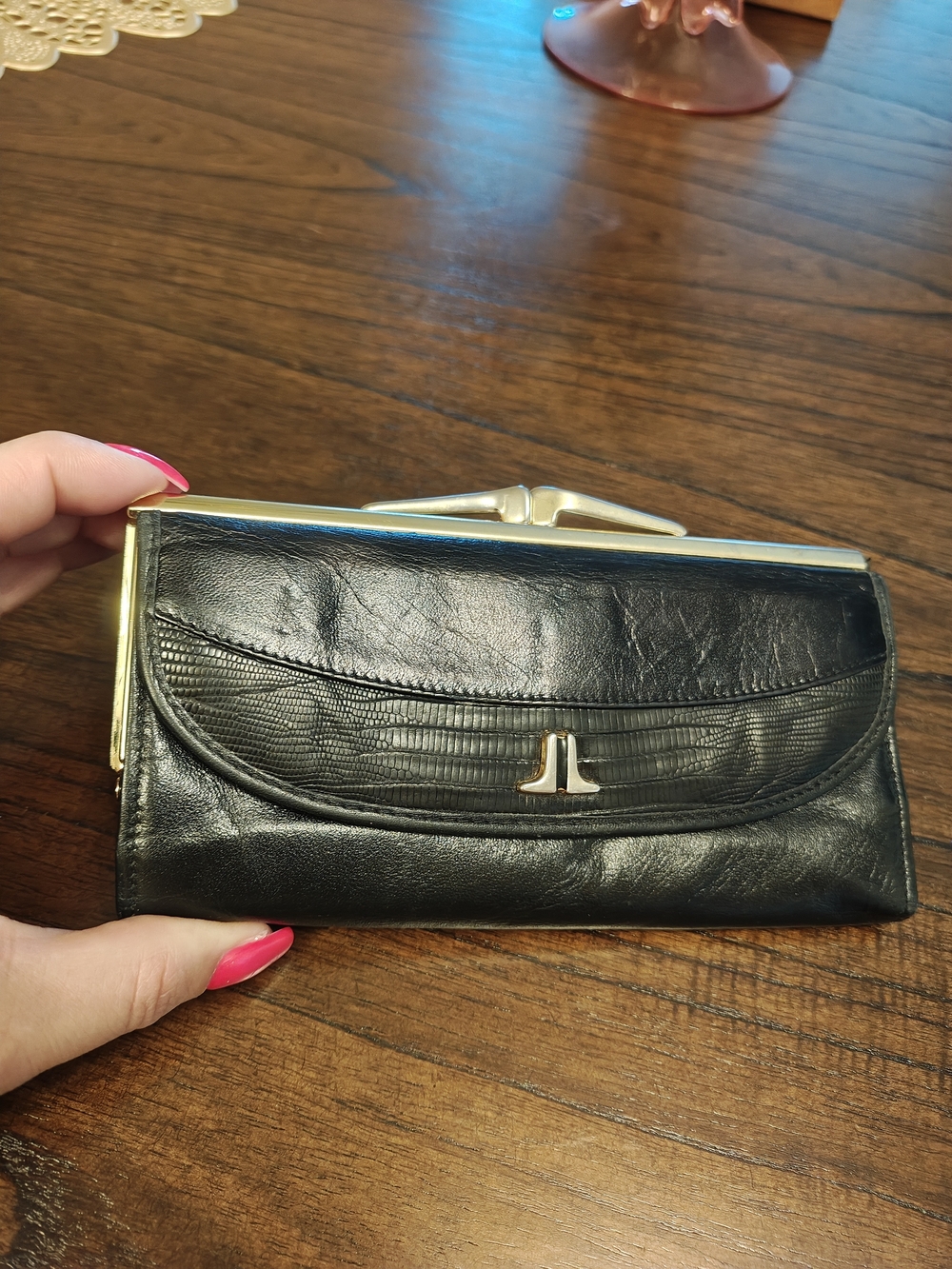 Elegant Vintage TILLEY Wallet – Genuine Leather with Lizard Inlay